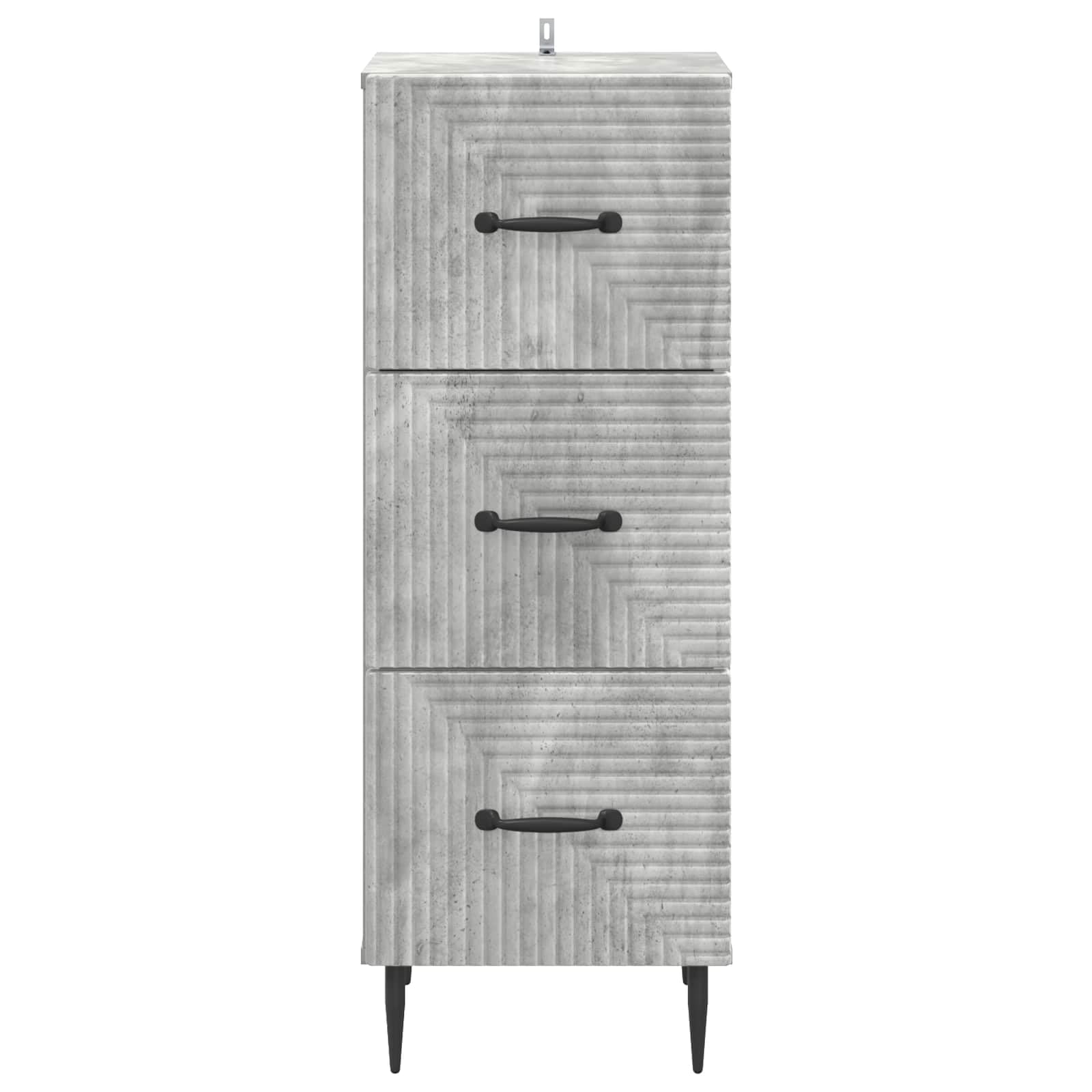 Cassettiera in legno grigio cemento, 33 x 34,5 x 89,5 cm, con 3 cassetti, ideale per soggiorno, ufficio, corridoio, soluzione di ordine, versatile e robusta cassettiera