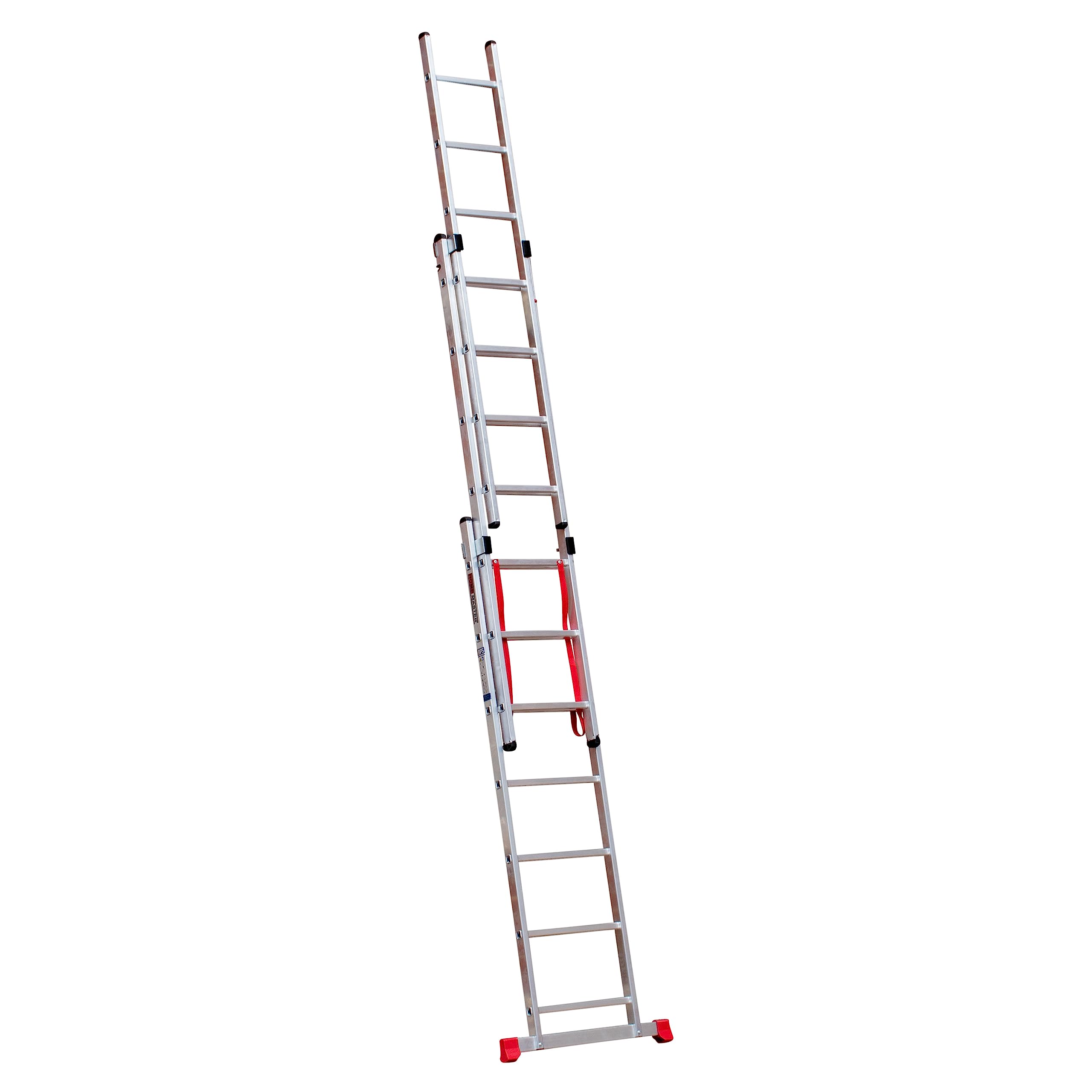 HOMEMASTER® 3 Section Extension Ladder | 150kg Load Capacity | Anti-slip Rungs, Auto-Locking Clips | Lightweight Aluminium Ladders | 3.70m