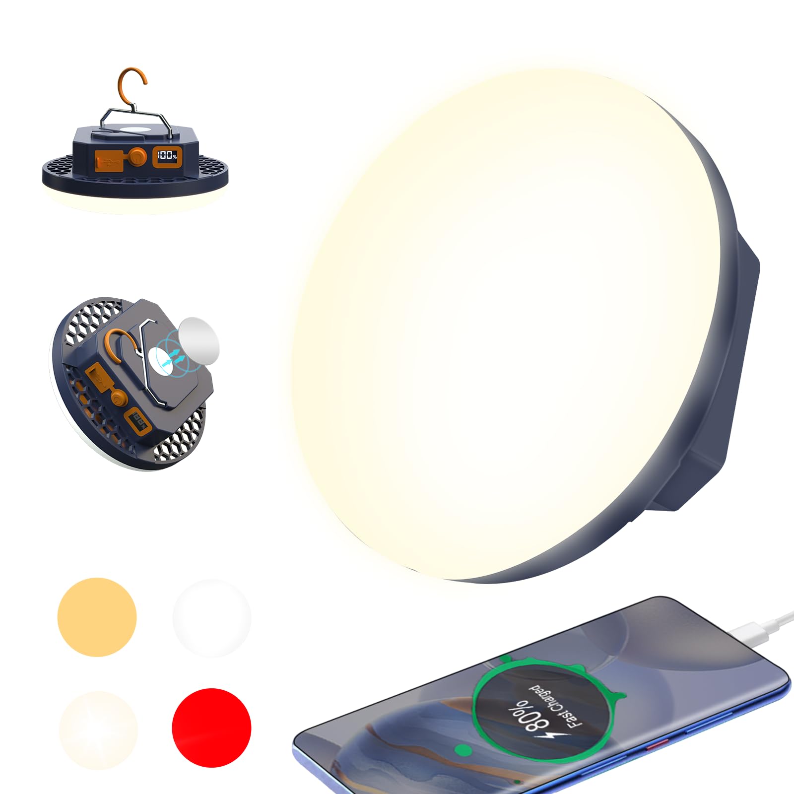 Photo 1 of 10000mAh 4000LM Camping Light 4 Light Modes Portable LED Camping Lantern Rechargeable Light 30W with Digital Power Display and Magnet , IPX5 Waterproof Tent Lights Power Failure Emergency Light