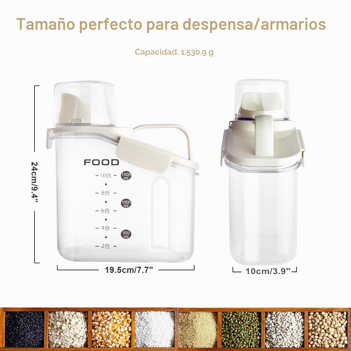 Botes Cocina Almacenaje Recipientes Herméticos para Alimentos, Reutilizables Sellados con Tapa de Plástico Organizadores Conservar Contenedores para Cereales (2 Piezas x 1.5L - Blanco+Azul)