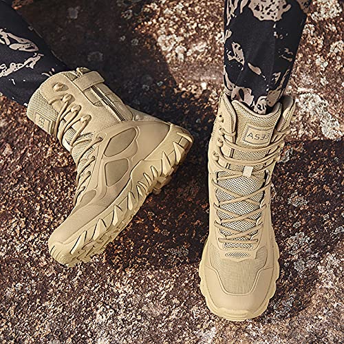 hongrenamz Hiking Boots Men's Waterproof High Top Lightweight Non-Slip Trekking Trail Outdoor Sport Shoes for Adults Sand-EU43/US92