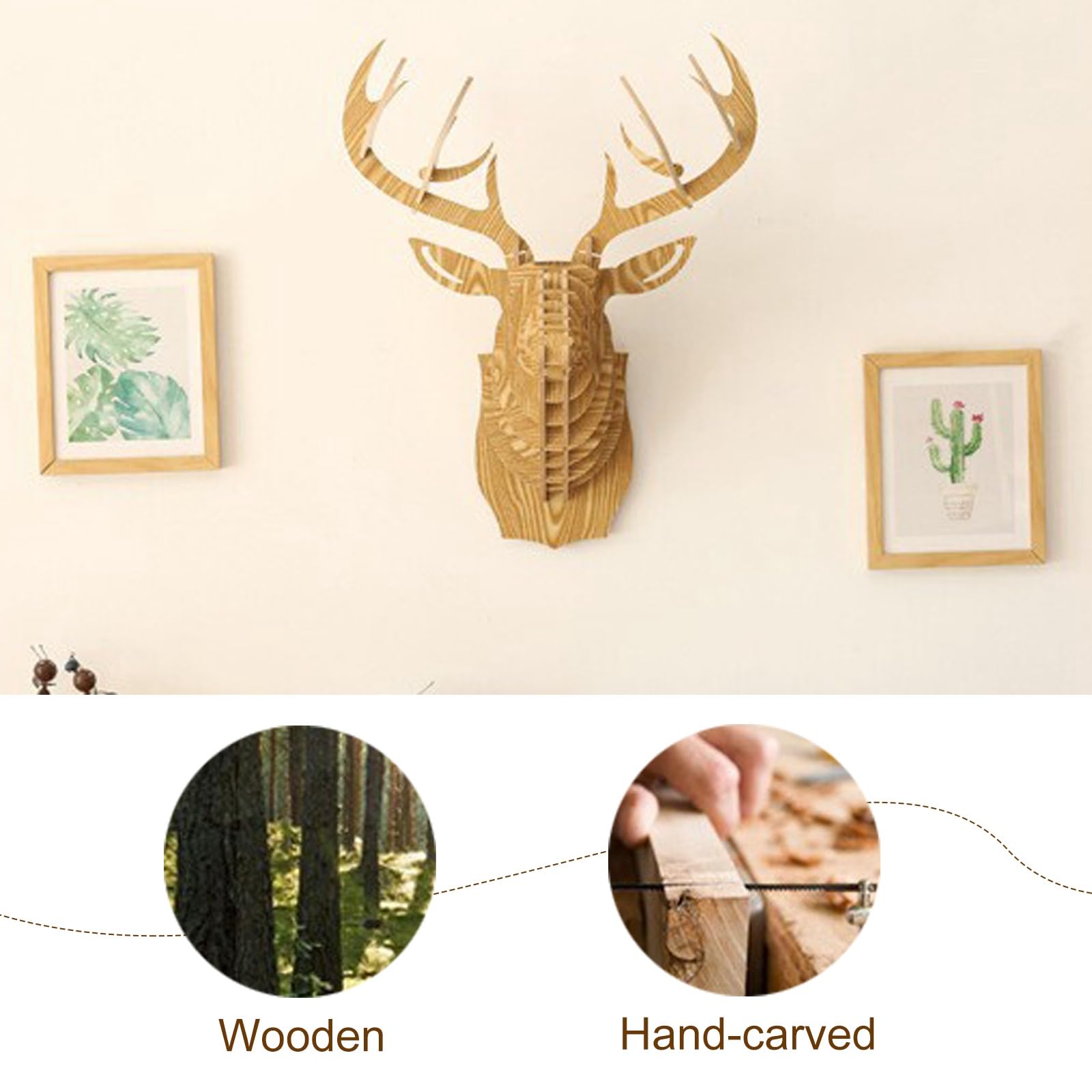 CMYCYDDPLY Testa di Cervo da Parete in Legno, Puzzle 3D a Forma Decorazioni Casa, Ideale per Baita Rustica, Caccia, Camera da Letto(Black)