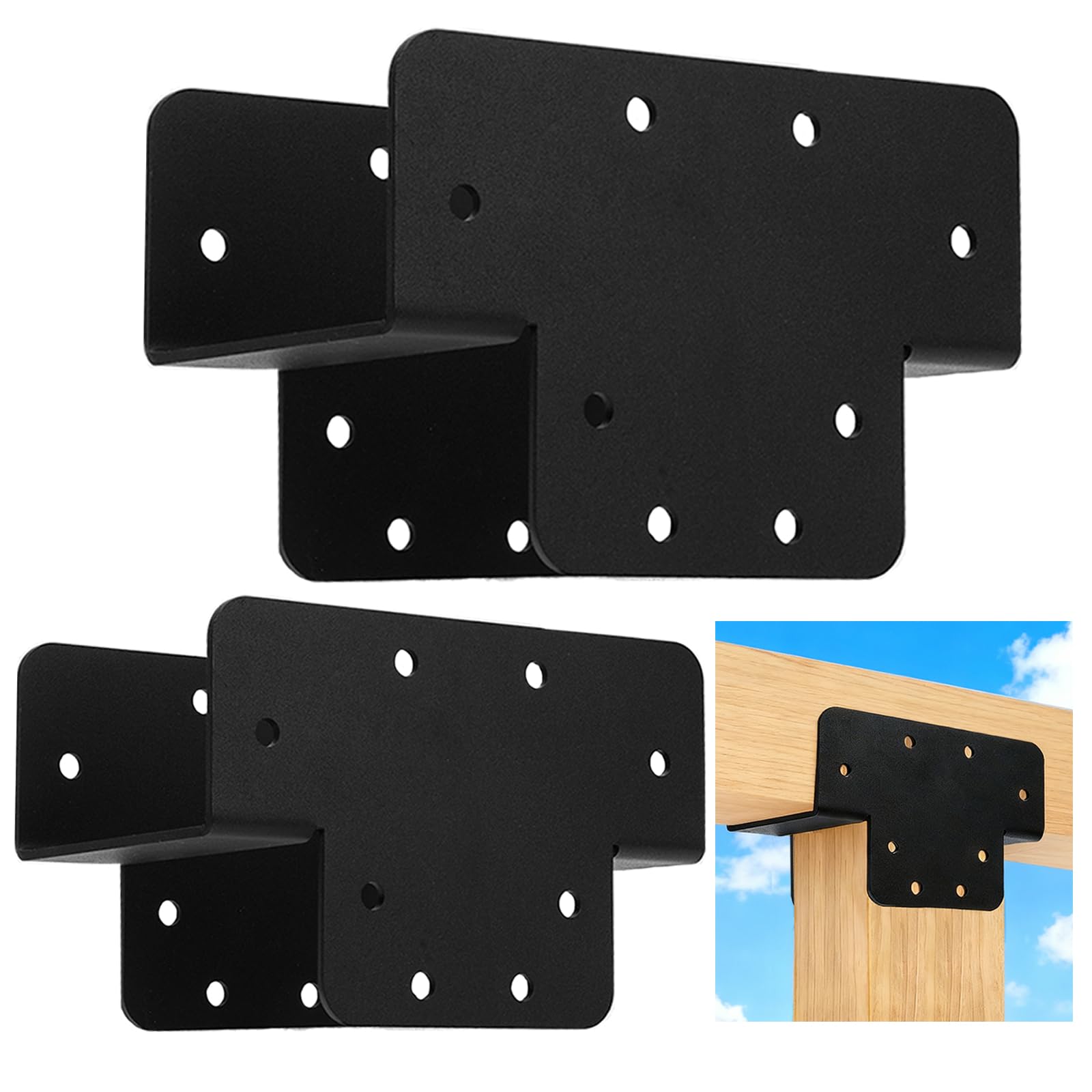 YZZHAJ 2PCS Pergola Bracket Kit 3 Way DIY Woodworks Gazebo Brackets Kit, Pergola Kit T Shaped 4x4 (Actual 3.5"x3.5") for Patio Pergolas or Outdoor Structures
