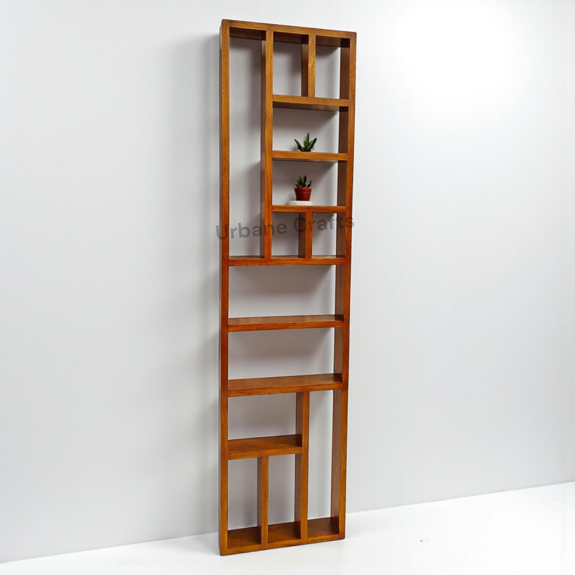 Urbane Crafts Solid Mango Wood Room Divider with Shelves & Geometric Design | Multi-Purpose Wooden Display Rack for Living Room, Bedroom & Office | Partition Stand for Home Décor – Natural Finish-image-4