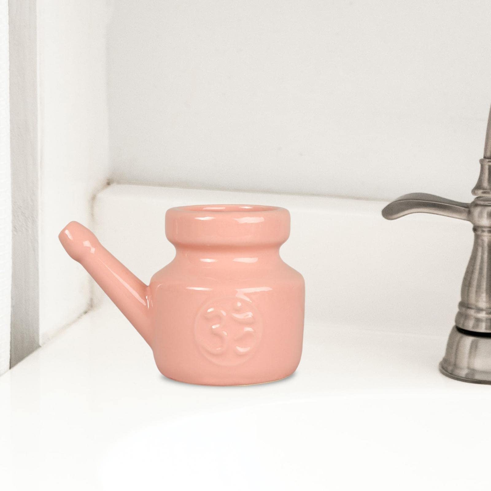 perfk Céramique Facile à Nettoyer Voyage Portable Nez Nettoyage Pot pour Nettoyage Nasal Rinçage Nasal Nez Lavage 350ml, Rose