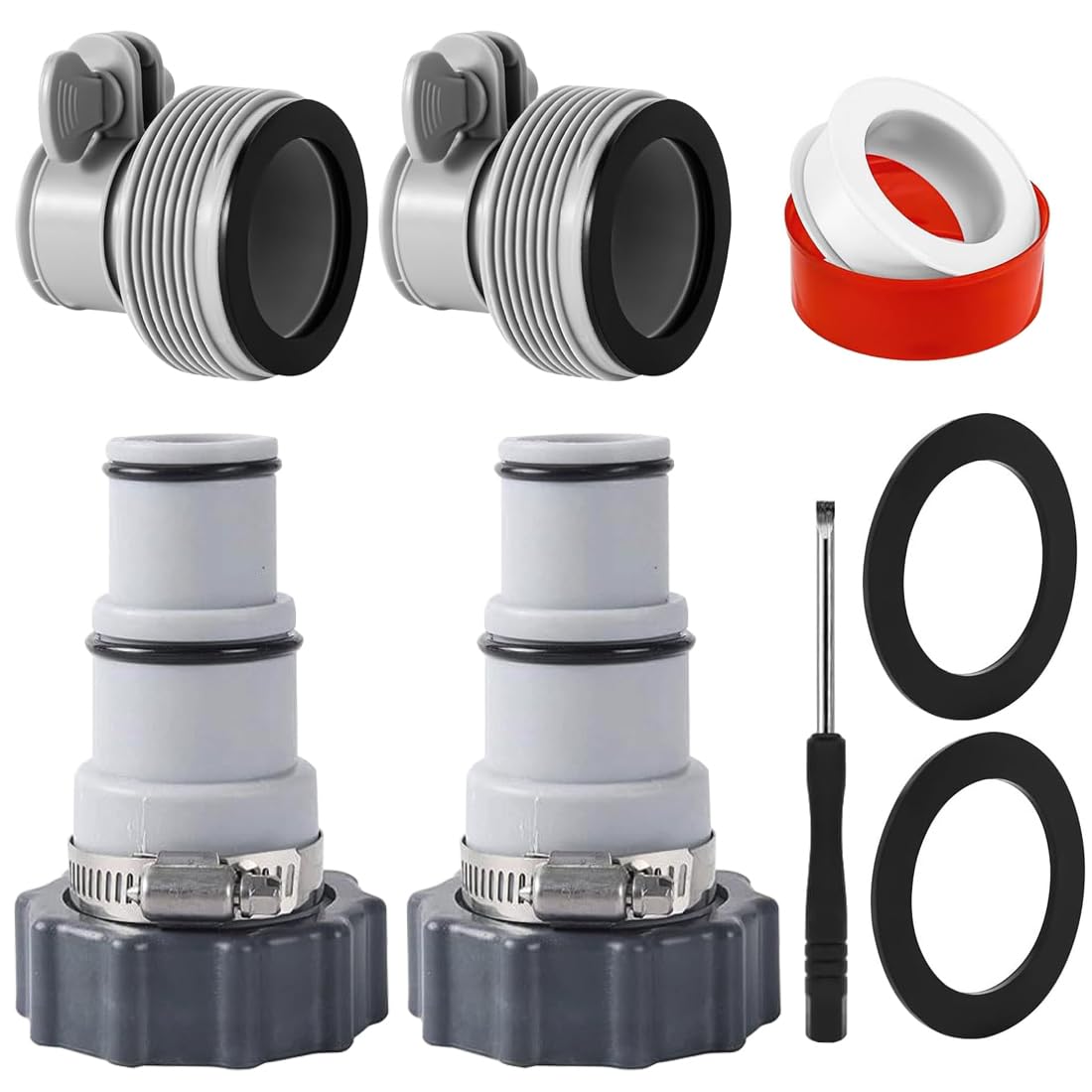 FiTspi Pool Hose Adapter Kit, 2 Types Versatile Hose Conversion Adapters for 1.5 & 1.25 Inch Hoses, Hose Converter for Intex,Threaded Connection Pool Pumps, Above Ground Swimming Pool Pumps