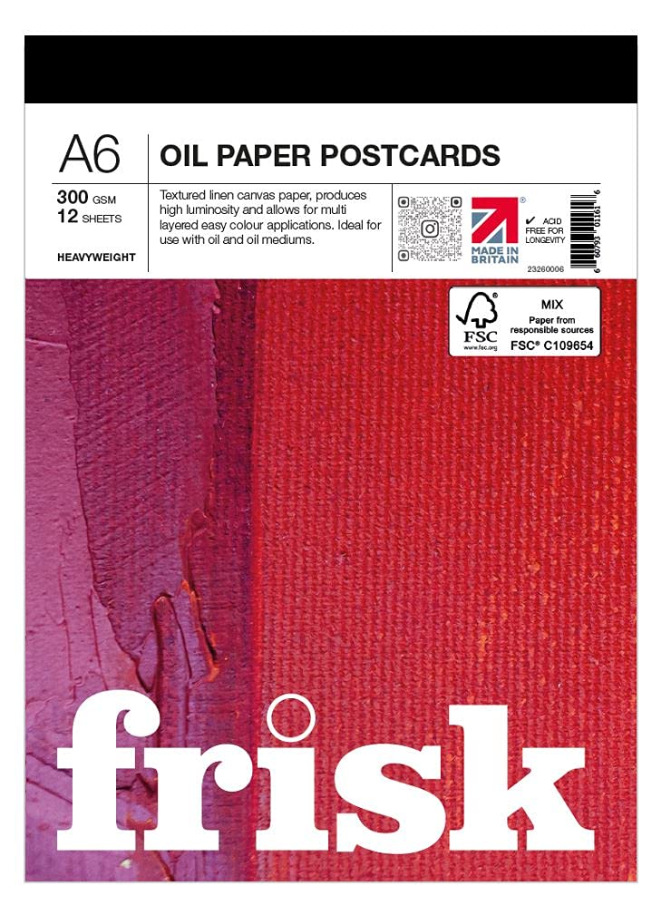 Frisk White Oil Paper Postcards 300Gsm 12Sheets A6, Linen,