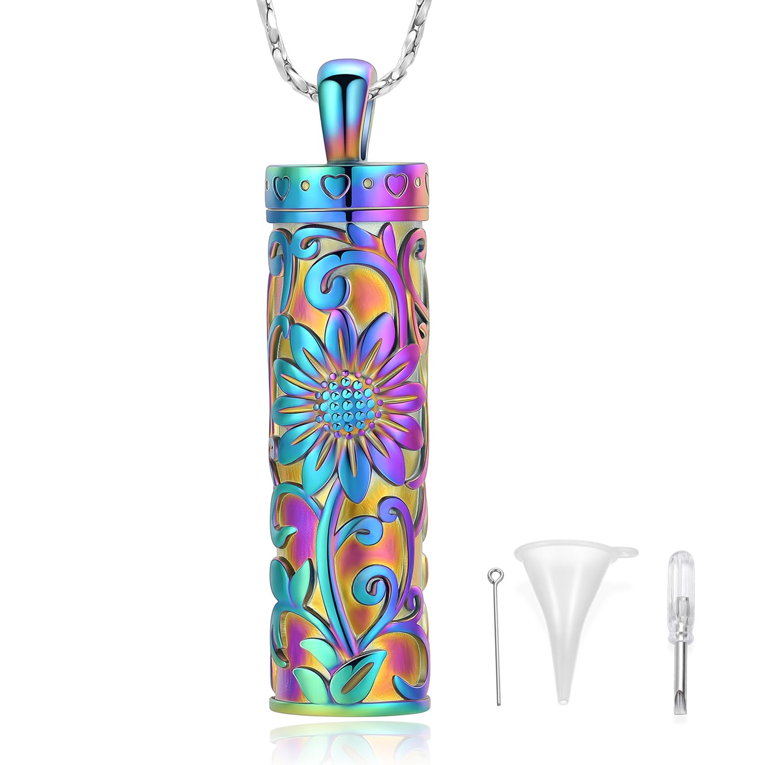 QGJNSGC Sunflower Urn Necklace for Ashes Cylinder Bar Necklace for Ashes for Women Pendant Keepsake for Ashes Memory Cremation Jewelry Sunflower