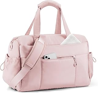 TOPEAST Gym Bag for Women, Lightweight Puffer Weekender Overnight Bag, Quilted Duffle Bag for Travel with Wet Pocket & Laptop Compartment, Airline Approved Personal Item Carry On, Pink