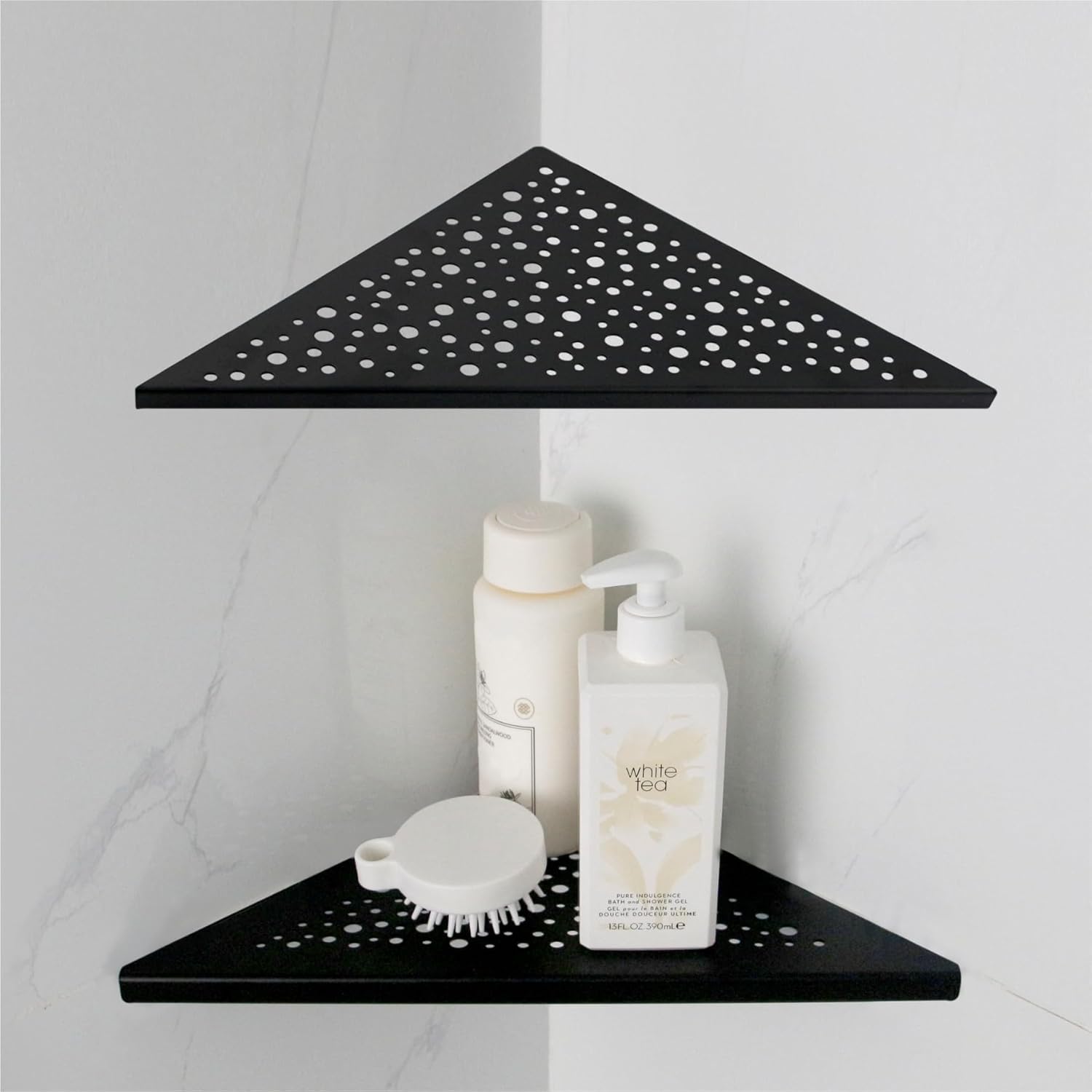 HIDROP Matte Black Corner Shower Shelf 10 Triangular Corner Shelf Stainless Steel Bathroom Shelf for Tiled Wall, 2 Pack Shower Corner Shelf, No Drilling