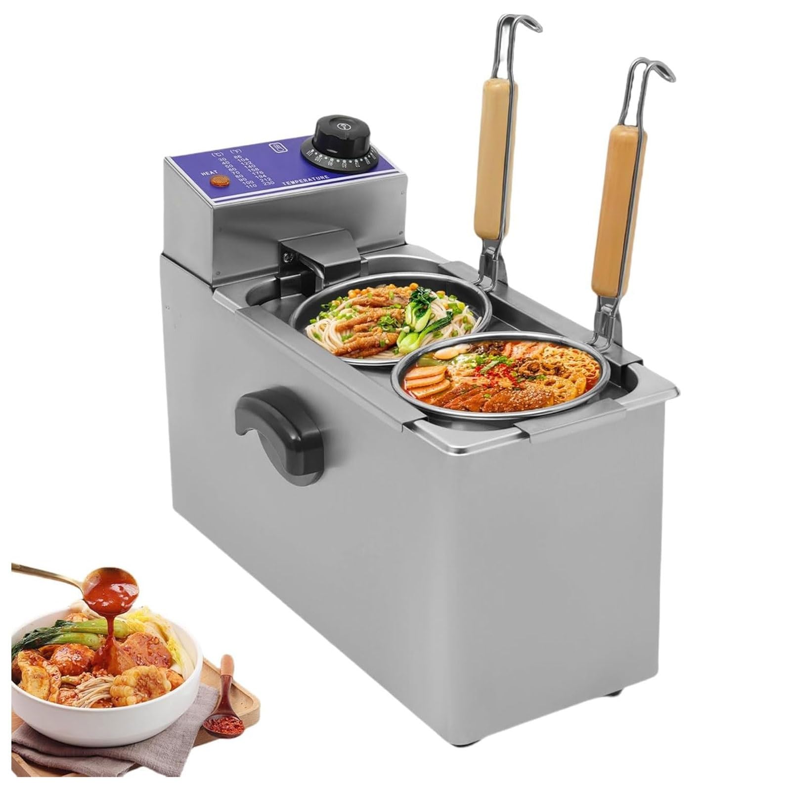 Eiwitany Stainless Steel Commercial Electric Pasta Cooker with Filter Baskets, 30℃-110℃ Adjustable Temp Noodle Boiler for Restaurant & Canteen
