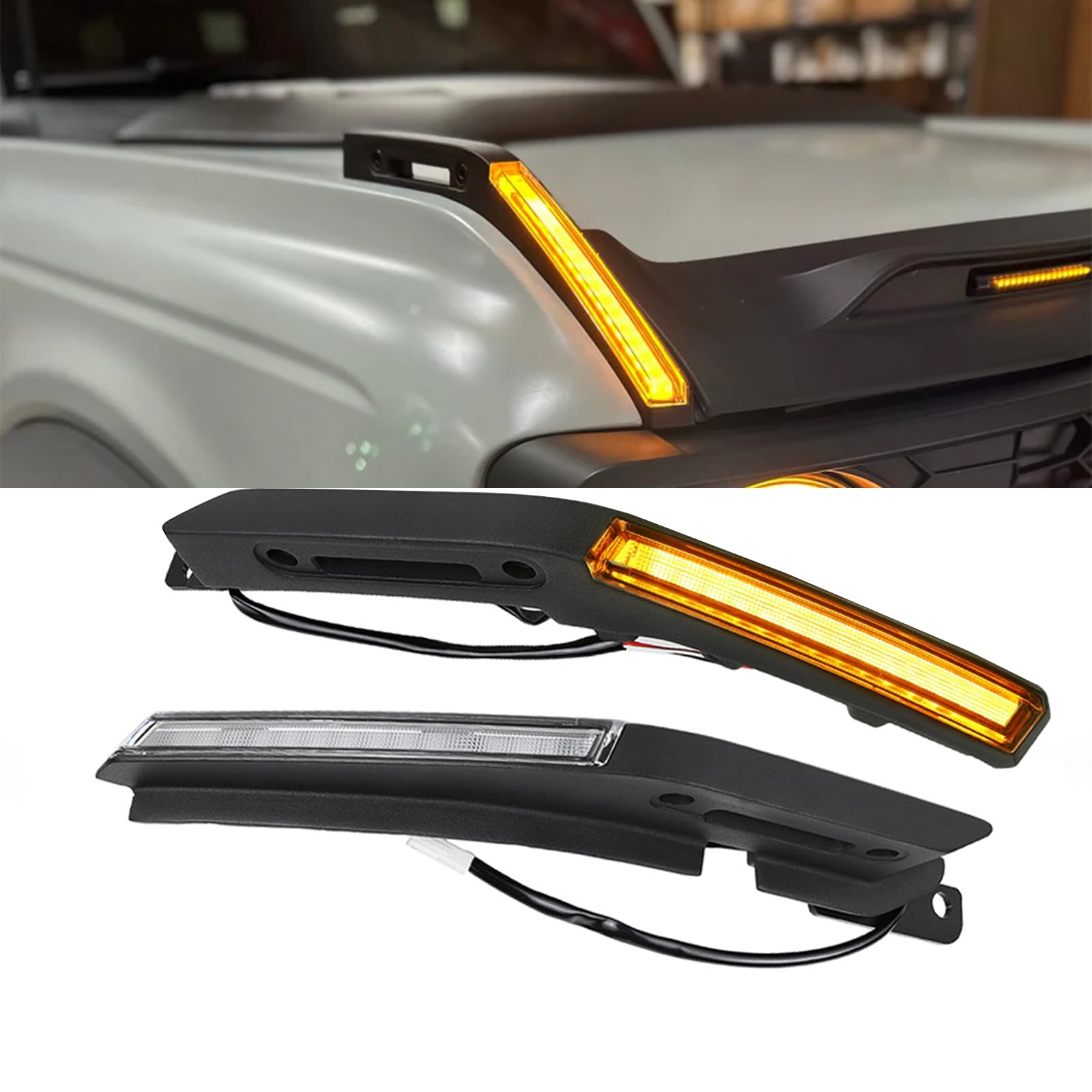 Amber Trail Sight Light for Ford Bronco Accessories 2021 2022 2023 2024,Hood Turn Signal Aluminum Alloy LED Replacement Light fit Bronco 2/4-Door, Hood Handle Light