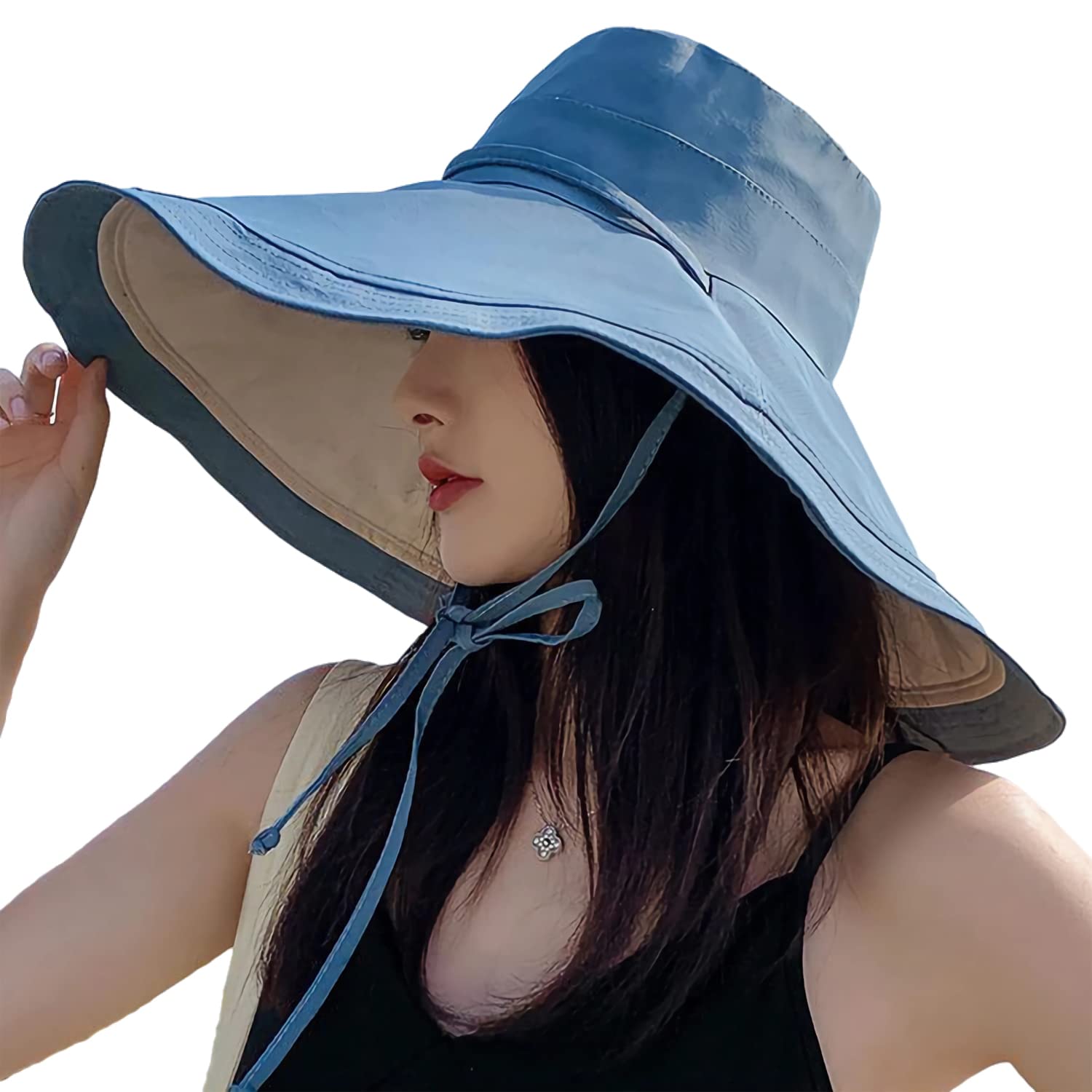 HUAMULANWomen Wide Brim Summer Sun Hat Wired Edge Beach Bucket Fishing Hats Reversible Foldable Travel UV Protection