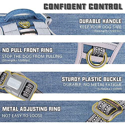 Image of AUROTH Tactical Dog Harness for Small Medium Large Dogs No Pull Adjustable Pet Harness Reflective K9 Working Training Easy Control Pet Vest Military Service Dog Harnesses (L, Denim Blue)