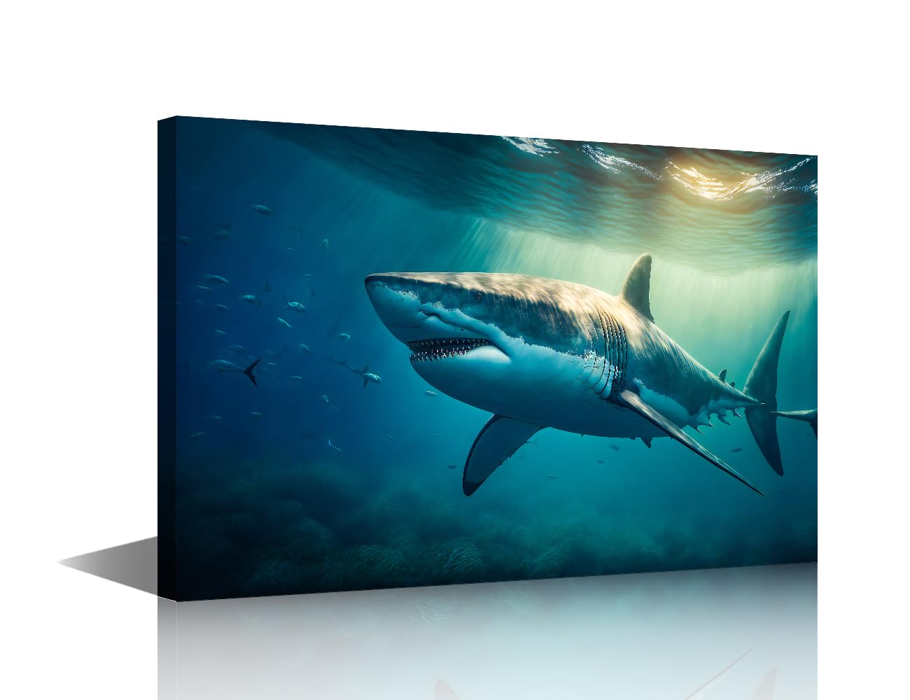TISHIRON 1 Panels Shark Wall Art Marine Organism Wall Pictures Posters & Prints Prints for Wall Decor Modern Artwork Giclee Wooden Framed Gallery-Wrapped Ready to Hang 12" Wx18 H โ image 1