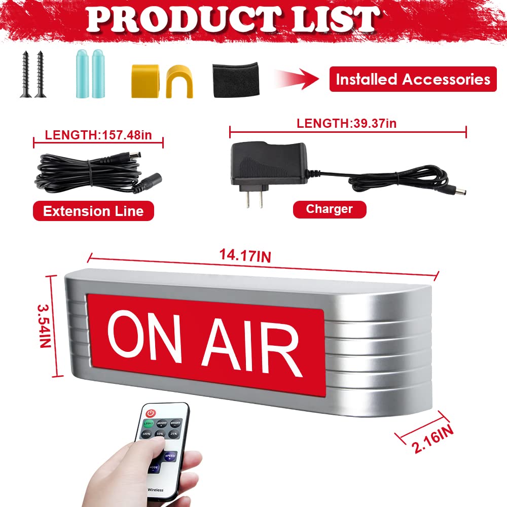 ON AIR Light UP Sign Recording Warning Sign for Studio| Radio Station|Office or home Decor |Door|Youtube|Bar Pub,Different Lighting Modes Wireless Using With Remote Control (On Air)