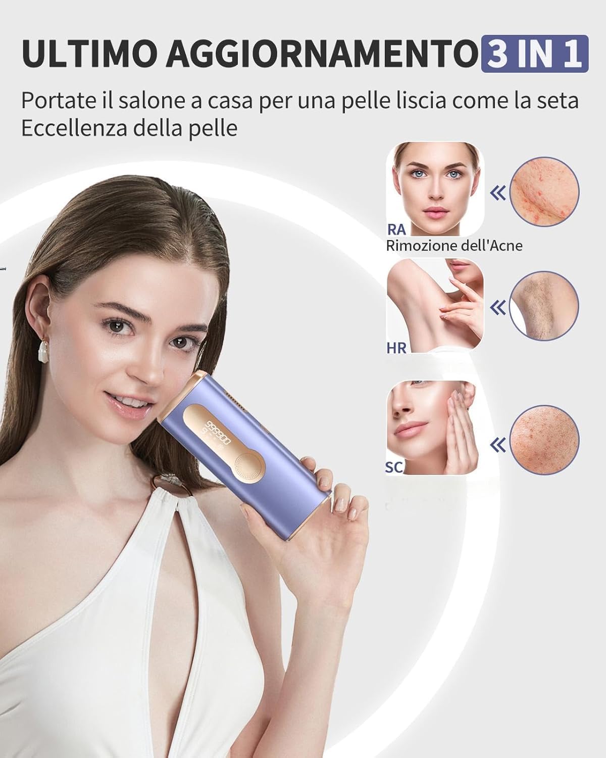 Haarlosy Epilatore Luce Pulsata con Funzione di Raffreddamento 5℃ LCN1210 | 3 IN 1 IPL Epilatore Laser per Donna e Uomo, 9 Livelli di Energia Regolabile Adatto a Corpo, Viso, Ascelle, Gambe Sensibili