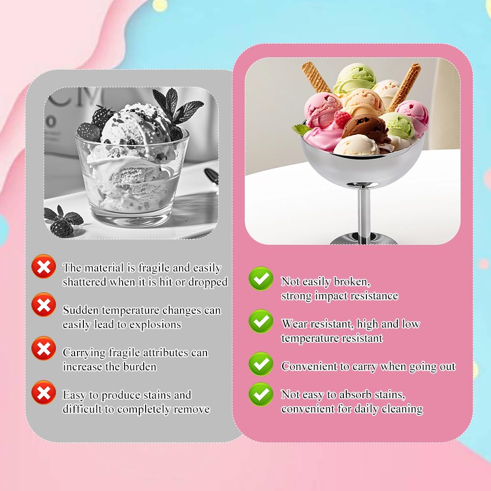 4 bicchieri per gelato, in acciaio inox, da dessert da cocktail, da dessert con piedini, da dessert, da gelato, per insalata, yogurt e budino di frutta per matrimoni, feste