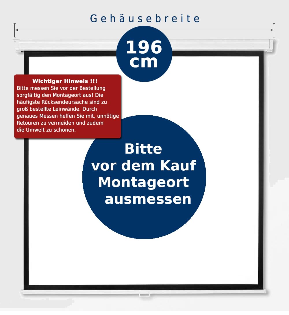 SlenderLine Professional Rolloleinwand 180 x 138 cm| 89 Zoll | 4:3 Bildformat | GEHÄUSEBEREITE: 196 cm| Universal Beamer Projektionsleinwand für Heimkino & Präsentation | Decken- und Wandmontage