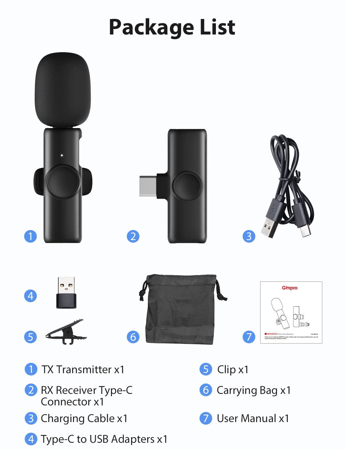 Bezprzewodowy mikrofon krawat, Gimpro MS1 (C) 2,4 GHz【TYP C-USB】Mikrofon krawat do telefonu komórkowego Wtyczka i odtwarzanie do telefonu Andriod Vlog Wywiad na żywo Tiktok Youtube, mikro krawat bez