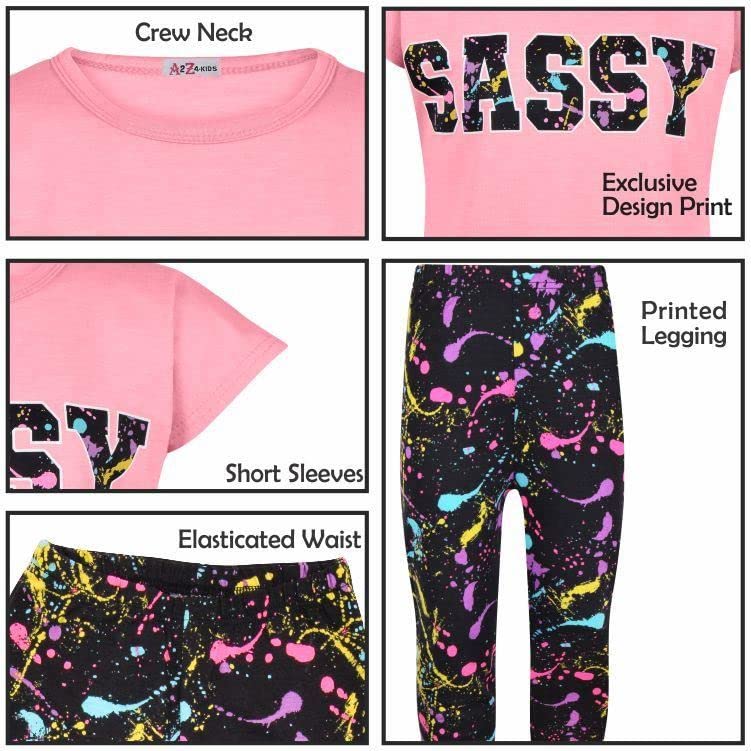 Image of A2Z 4 Kids Girls Love Crop Top T-Shirt And Splash Fashion Leggings Girls Pants Kids Outfit Sets Age 5-14 Years