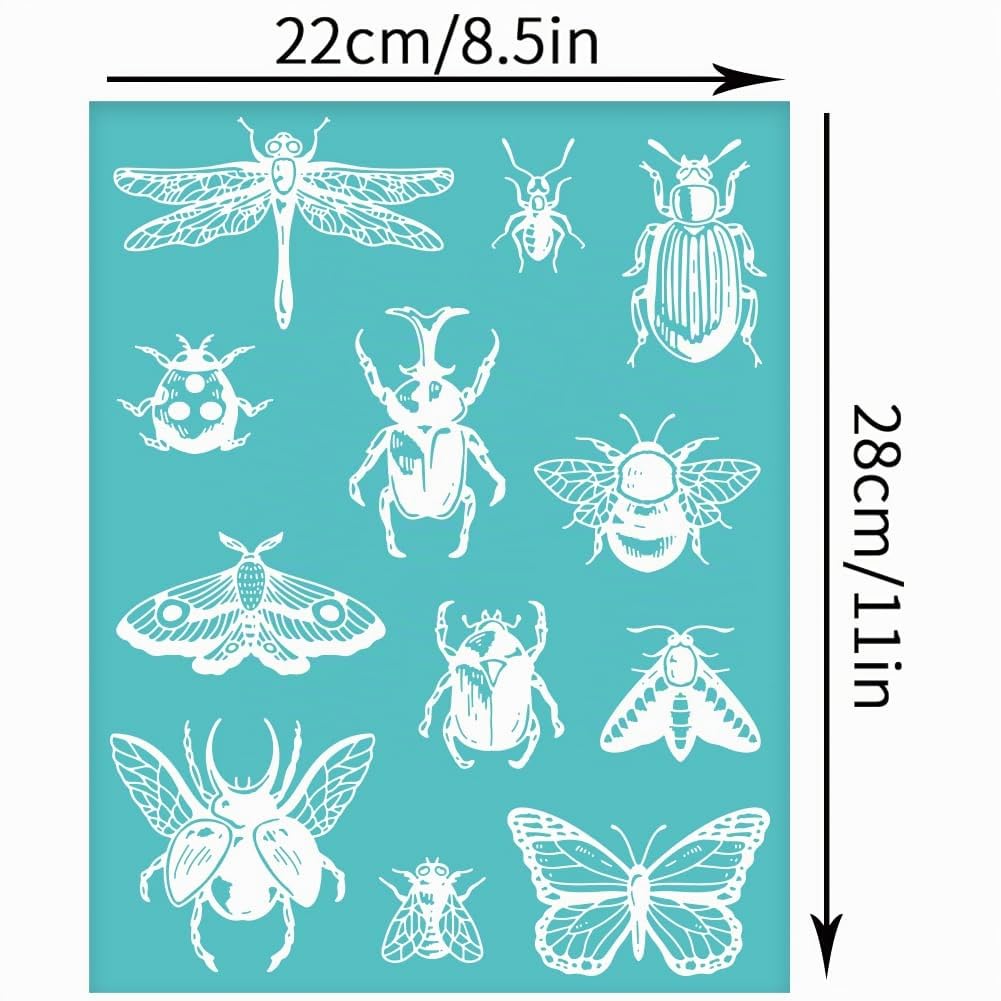 OLYCRAFT 2 stencil autoadesivi per serigrafia, 22 x 28 cm, motivo: libellula, farfalla, ape, falena, ape, stencil in rete riutilizzabili per fai da te, magliette, pittura su tessuto