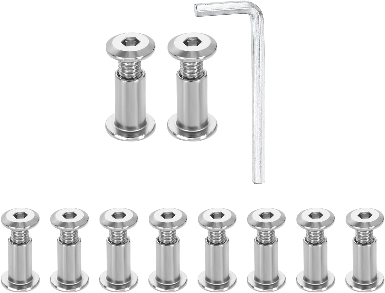 QUARKZMAN Set of 10 M6 x 16 mm Allen Countersunk Bolts with M6 x 15 mm Nuts and M4 Hex Key Furniture Connection Screws in Silver