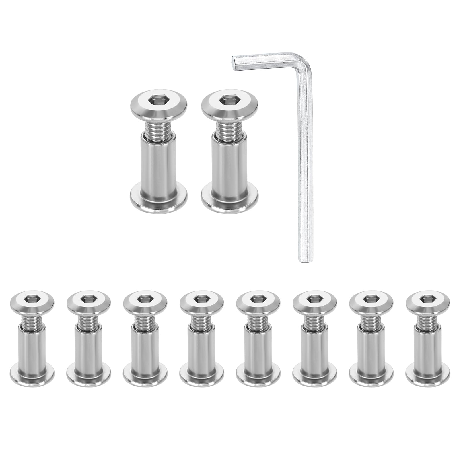 QUARKZMAN Set of 10 M6 x 16 mm Allen Countersunk Bolts with M6 x 15 mm Nuts and M4 Hex Key Furniture Connection Screws in Silver