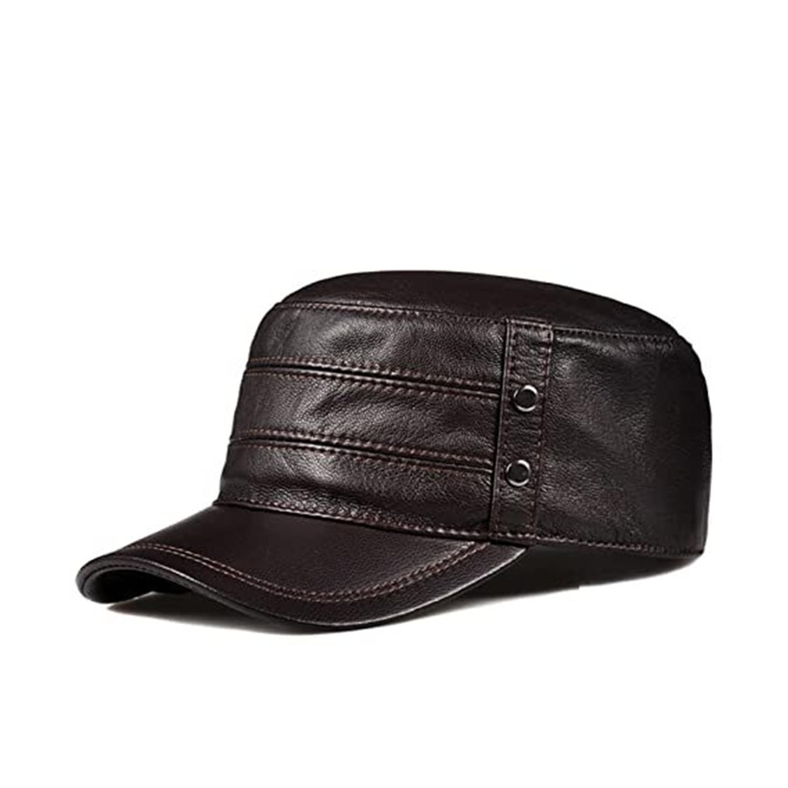 Genuine Leather Winter Baseball Cap for Men and Women - Flat in Black, Suitable for All Seasons(Brown)
