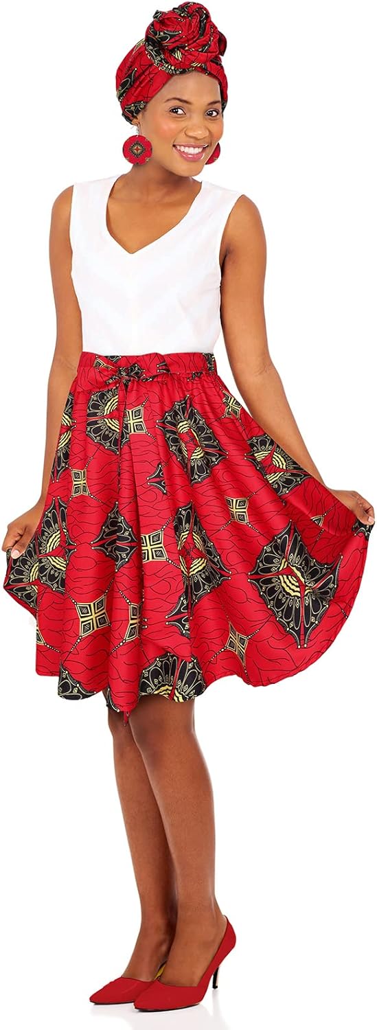Coume 3 Pcs Women African Dashiki Skirt Traditional Costume African Bohemian Head Wrap Scarf Drop Dangle Earring - Image 2