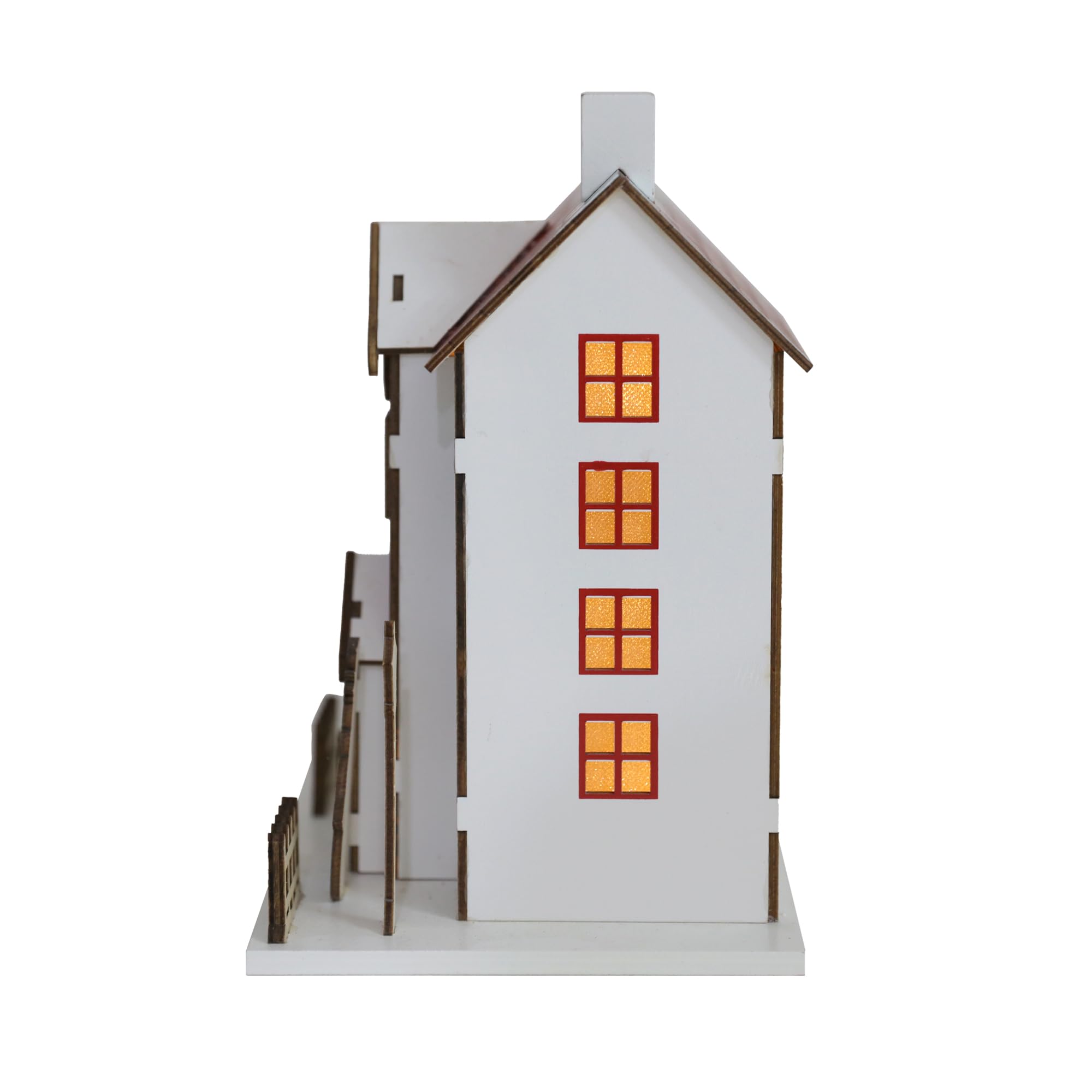 PE Maison de Noël Lumineuse Bois LED, 23.5cm Décoration Cheminée Ambiance, Fonctionne à Piles Figurine Village Hivernal, Cadeau de Noël (Piles Non Fournies).