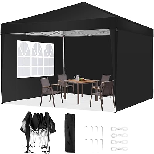 COBIZI 10x10 Pop Up Canopy Tent with 3 Sidewalls Waterproof Outdoor Party Tent Canopy Tents for Parties Camping Commercial Event Gazebo Portable Tent for Backyard Wedding, Black - Black - 10x10 with 3 sides