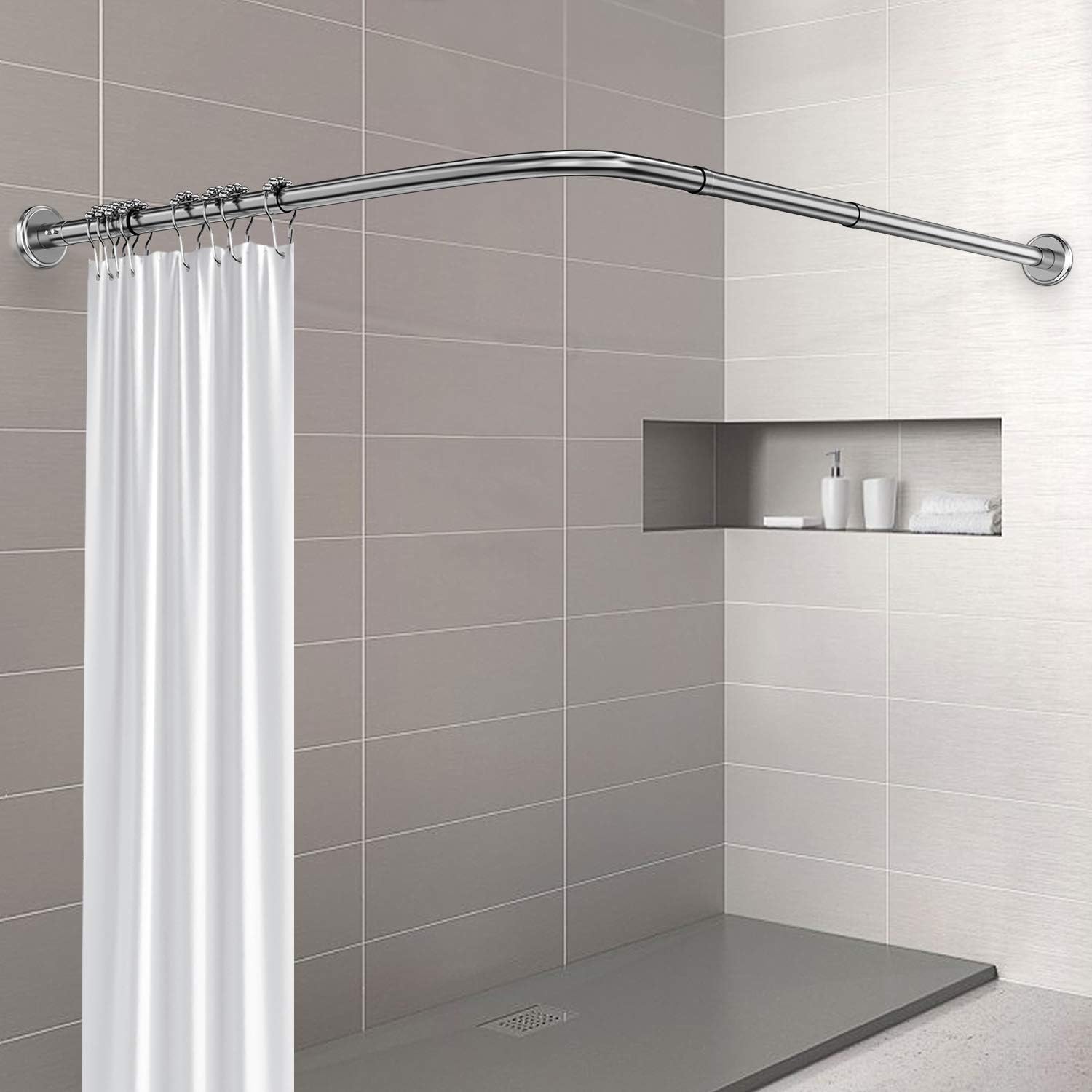 Misounda Shower Curtain Rod Adjustable L Shaped Corner