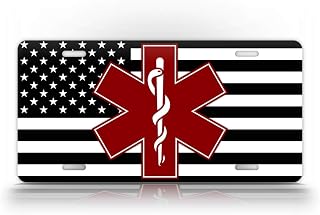 American Flag EMT Star of Life EMS and Fire Fighter License Plate Patriotic USA Auto Tag