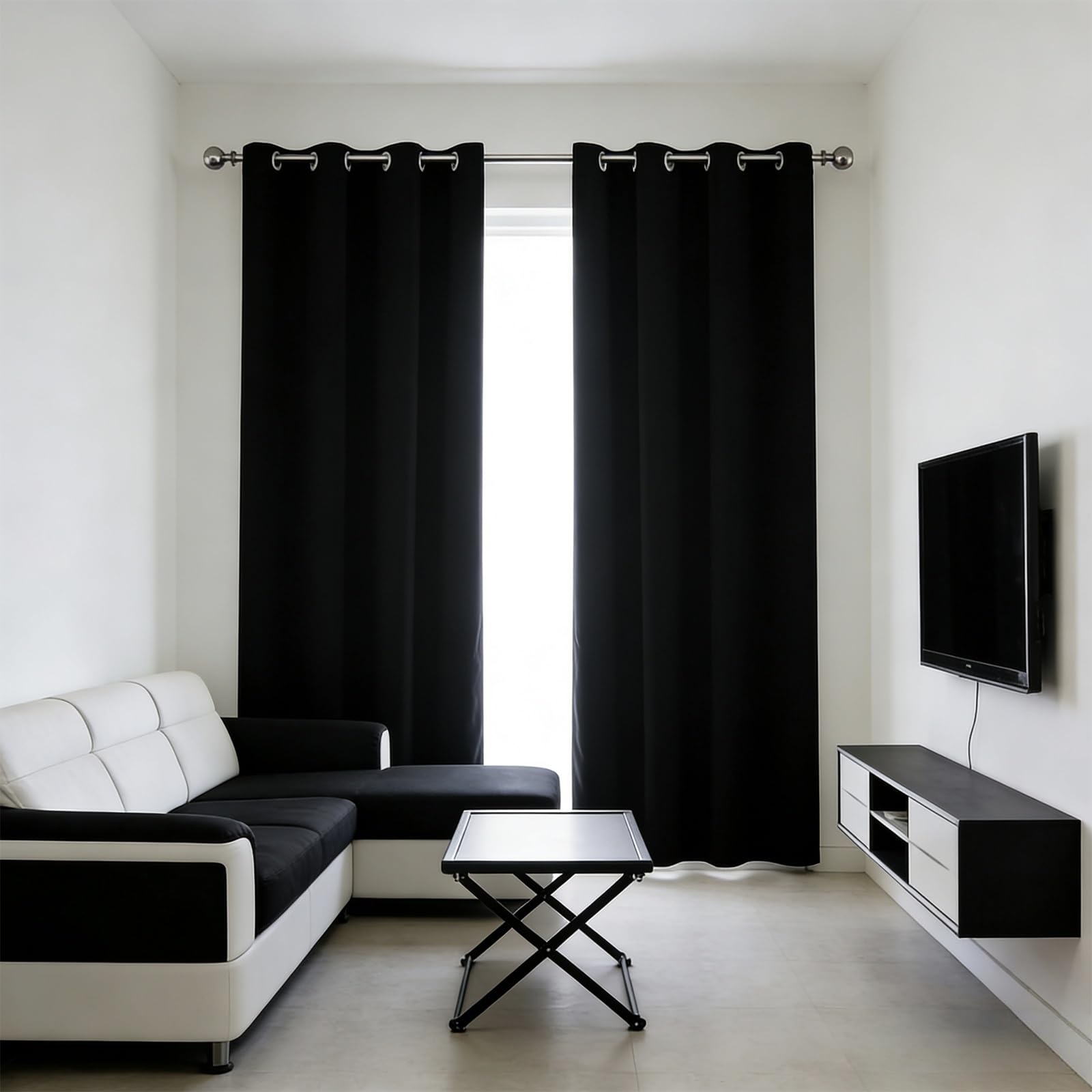 Rideau Occultant 263 x 90 cm Bloquer Lumiere, Anti Chaleur, Thermique Isolant, Anti Froid, Chaleur UV Bruit Curtains et Draperies pour Coucher, Vitrage des Balcons, Noir