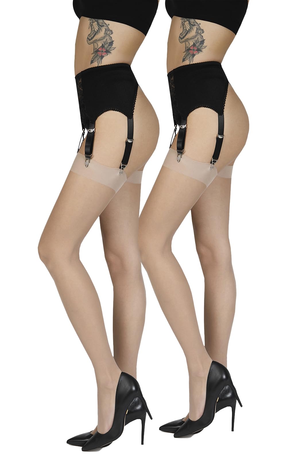 Annes styling Womens Plain Thin Suspender Stockings for Suspender Tights for Garter Belt 20 DEN Plain Top Sheer Stockings, Visone M/L, 2-Pack