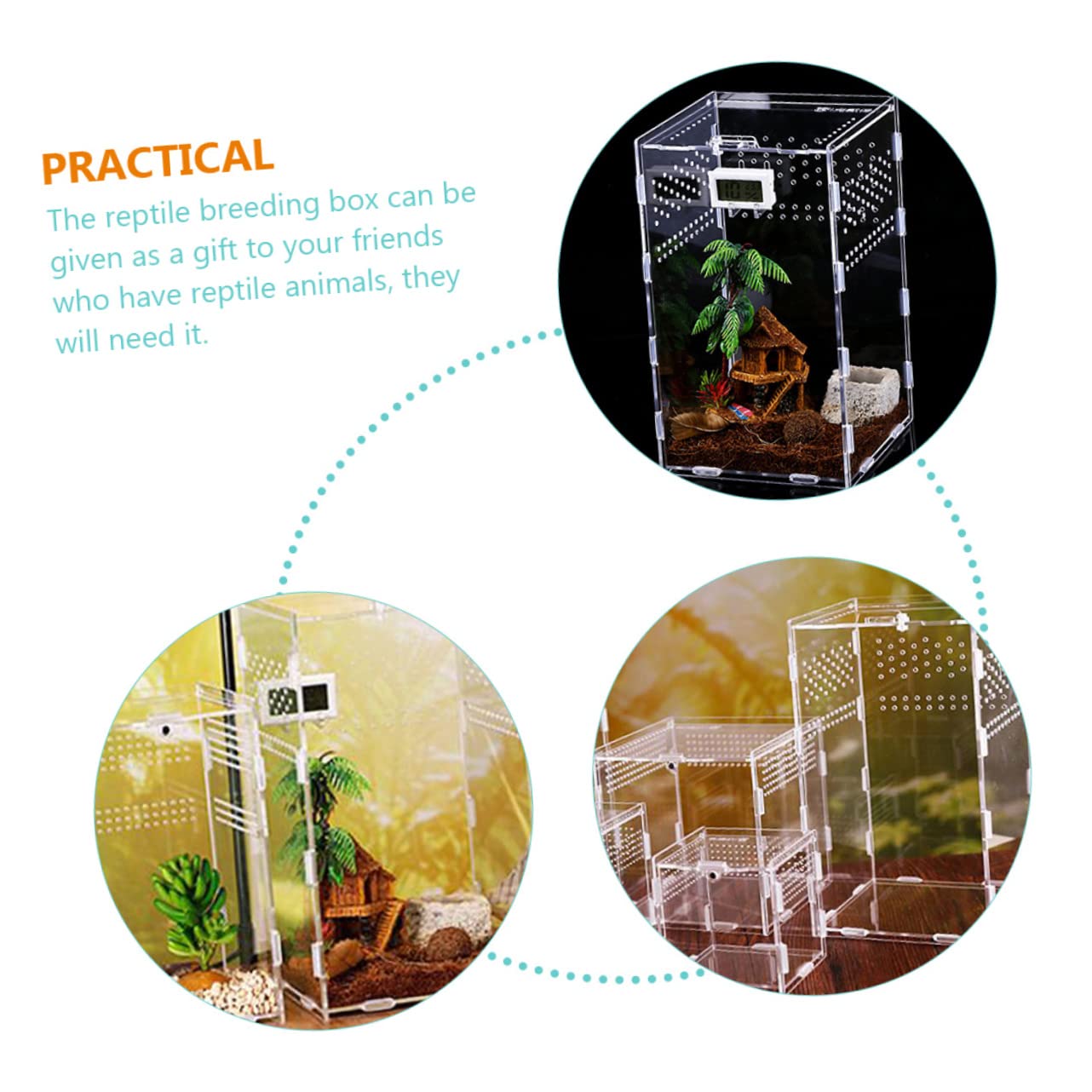 ORFOFE Terrarium für Reptilien mit Durchsichtigen Futterboxen aus Acryl 360° Hohe Transparenz als Reptilien Terrarium Dekoration für Konstante Luftzirkulation