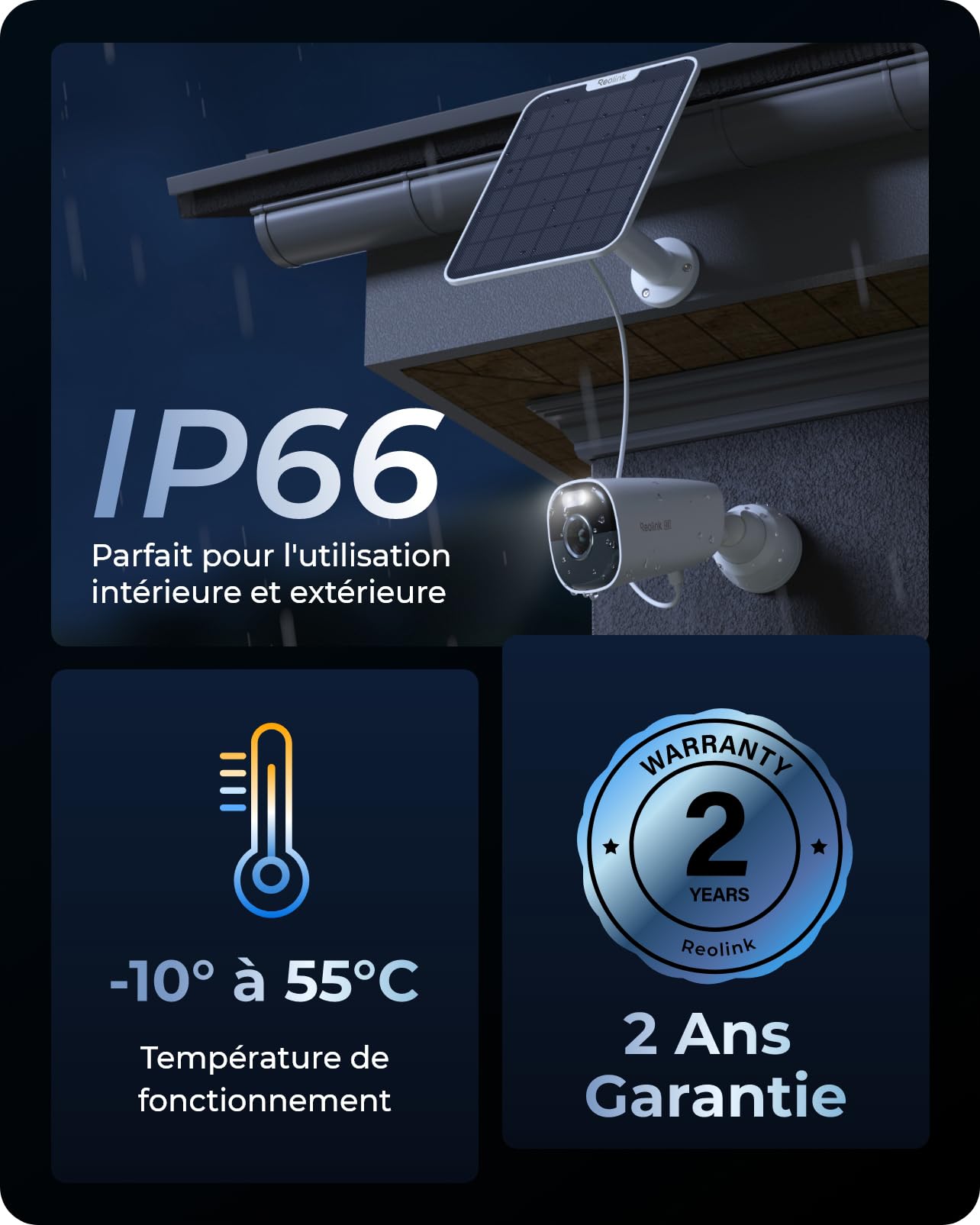 Reolink 4K Camera Exterieur Solaire, Vision Nuit Couleur, Argus Eco Ultra | Détection Intelligente sans Frais d'Abonnement, Wi-Fi 2.4/5GHz, Audio Bidirectionnel, Panneau Solaire Inclus