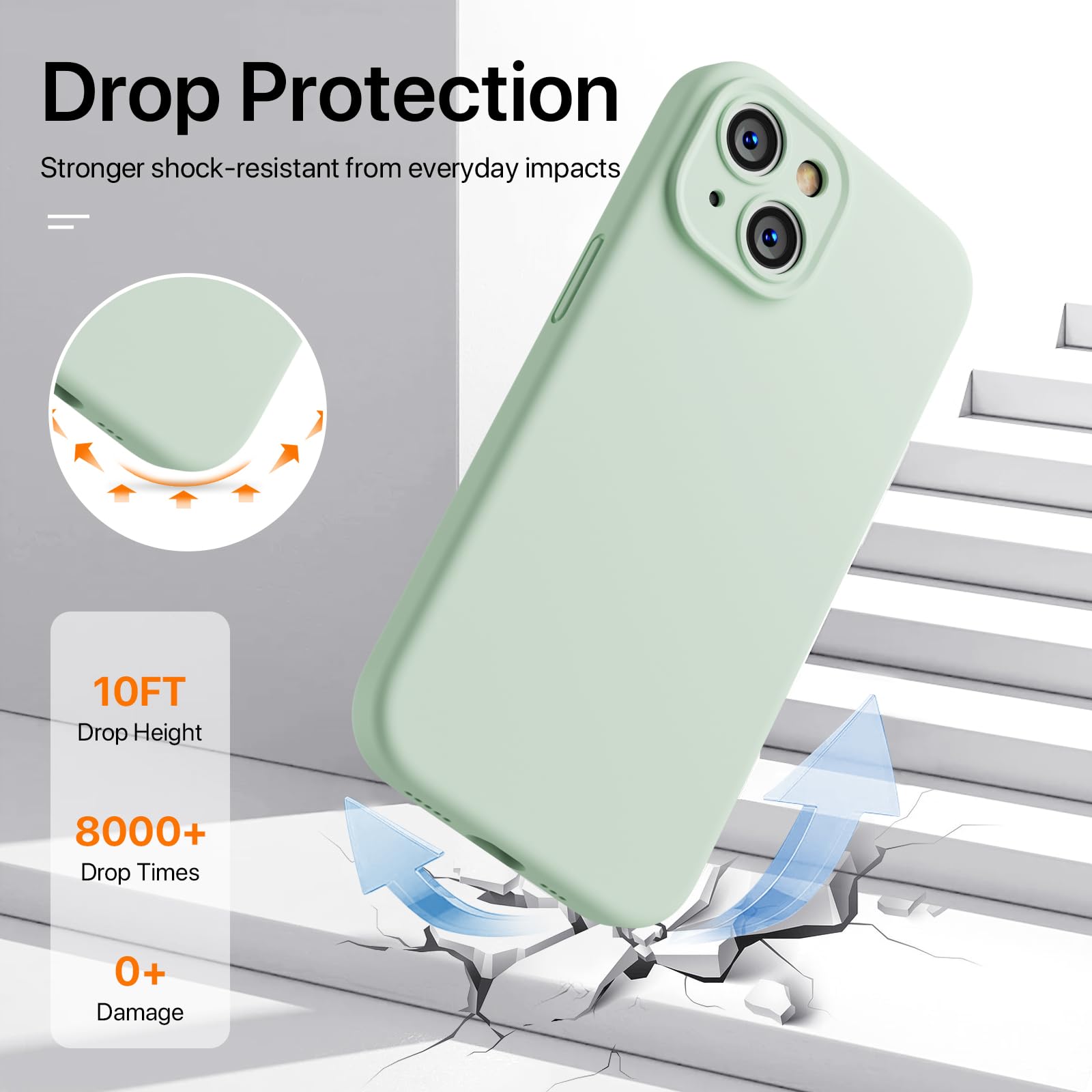 GOODVISH 3 in 1 Silicone Cover per iPhone 15 6.1" (2023), Custodia con 2 Pellicola Protettiva, Case per Cellulare Ultra Sottile Antiurto Resistente [Protezione Fotocamera], Verde Chiaro