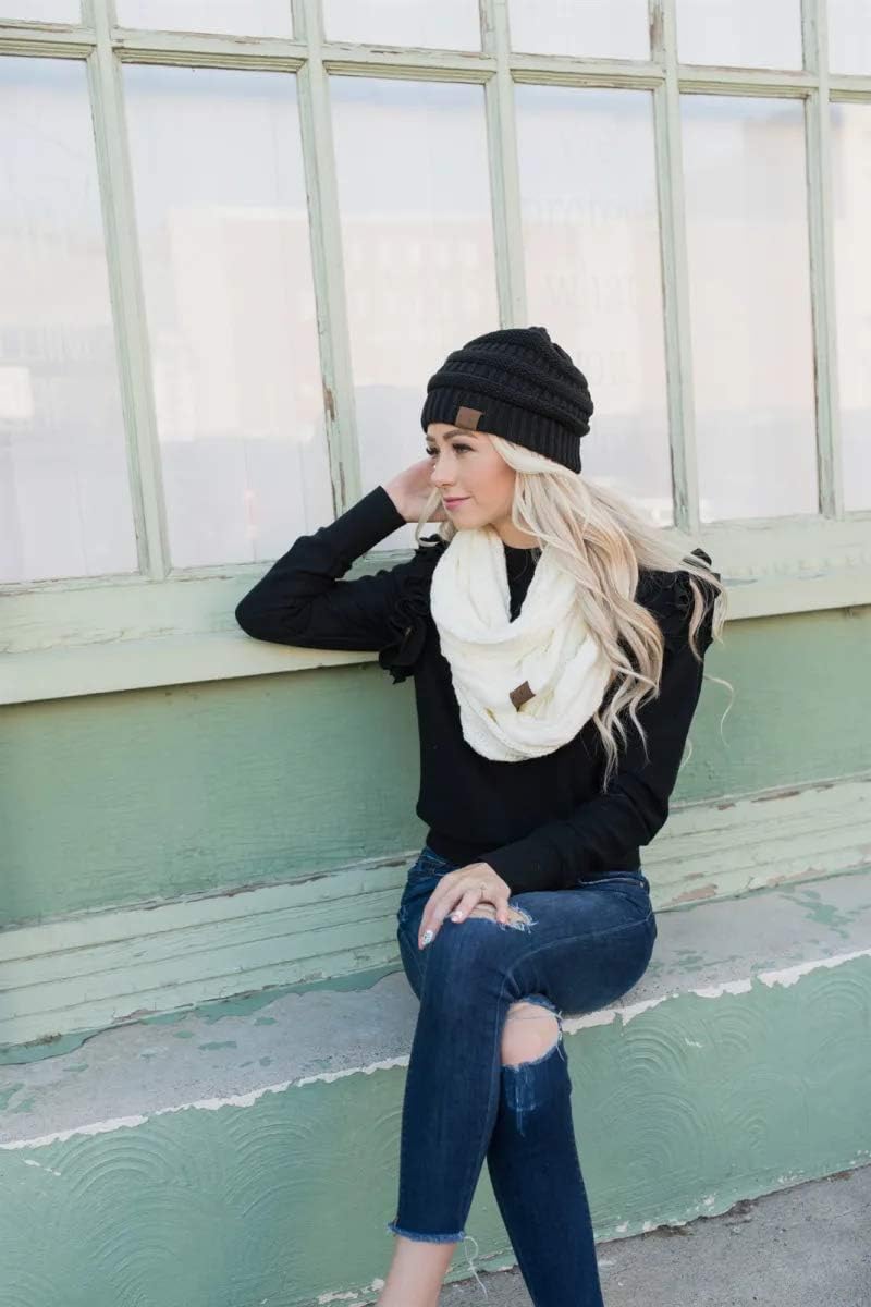 Funky Junque Matching 3 Pack: Oversized Beanie, Infinity Scarf, and Texting Gloves - Ivory