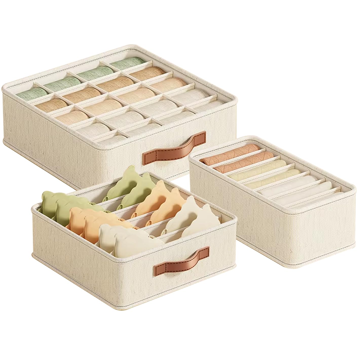 PRIME PICK XL Wardrobe Closet Organizer for Clothes Storage Set Of 3 Foldable Washable Cotton Jute Box Leather Handle Ideal for Almirah Drawer & Cupboard Perfect for Shirts Pants Jeans-image-47
