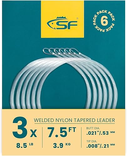 Miniatura 58 de SF Líder Cónico Pre-Atado con Lazo para Pesca con Mosca de Nailon Transparente para Trucha de Agua Dulce y Salada Bonefish Permit Lubina Salmón