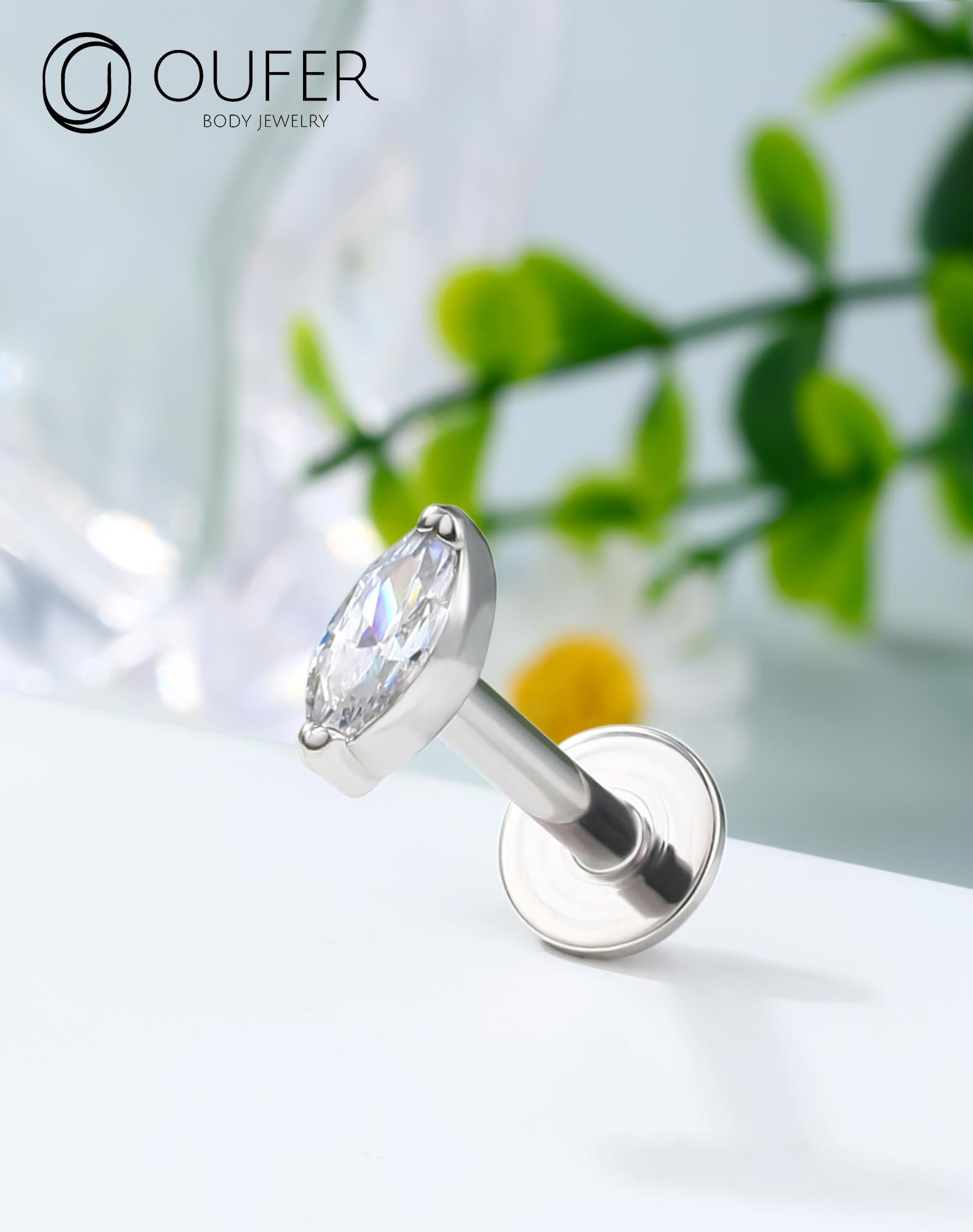 OUFER 16G 8 mm Piercing Orecchio Helix Argent 925 Cartilage Earring Internally Threaded Lip Piercing Marquise Tragus Stud Trasparente CZ Orecchino Conch (Argent)