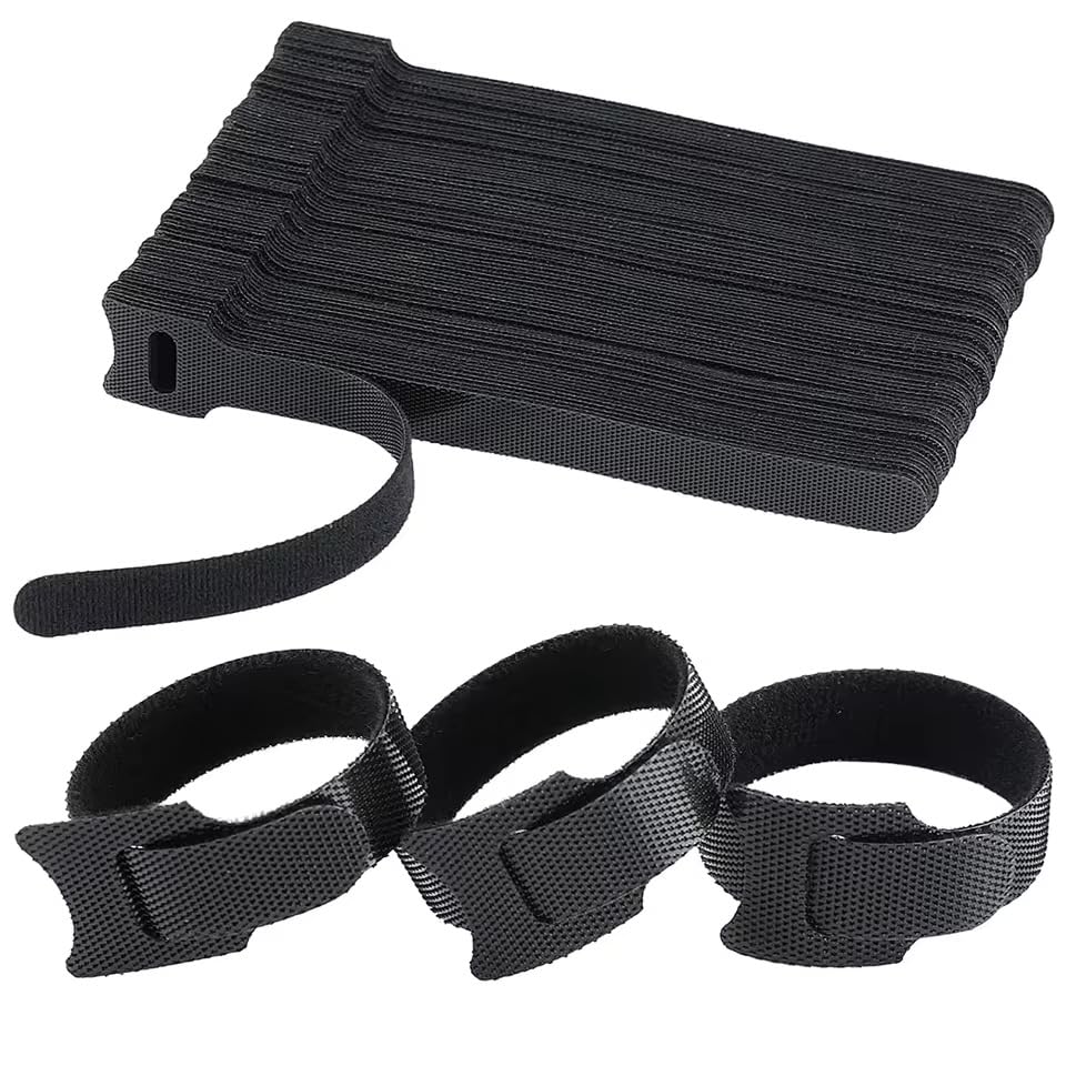 50PCS Reusable Cable Ties 150mm Black Hook Loop Cable Straps for Cable Management Adjustable Fastening Cable Organizer for