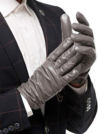 Mens Classic Lambskin Leather Gloves Touchscreen Pure Cashmere Lining Winter Warm Driving Mittens