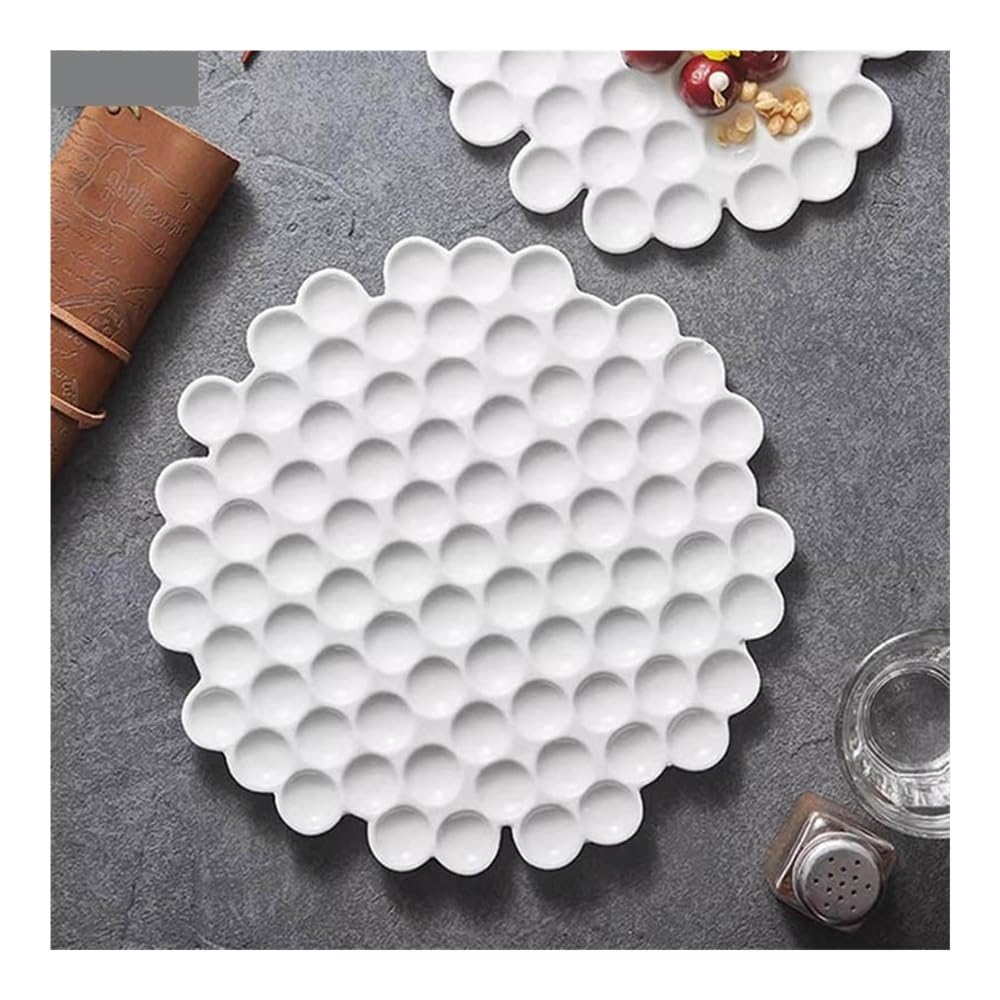 Talerze Obiadowe Talerz ceramiczny o strukturze plastra miodu: nieregularne, białe naczynie do sushi i deserów(20.3cm)