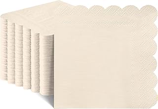 120 Pcs Ivory Cocktail Napkins Scalloped Beige Napkins Disposable Cream ...