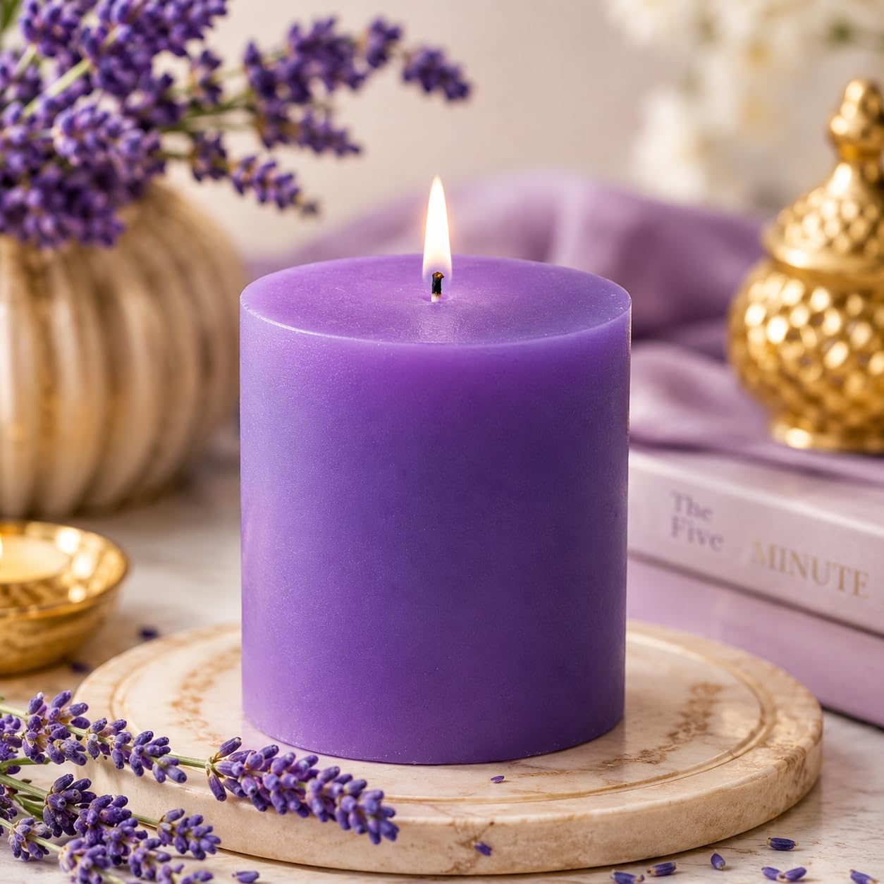 Pure Source India Wax Pillar Candle, 1 Piece, Lavender-image-0