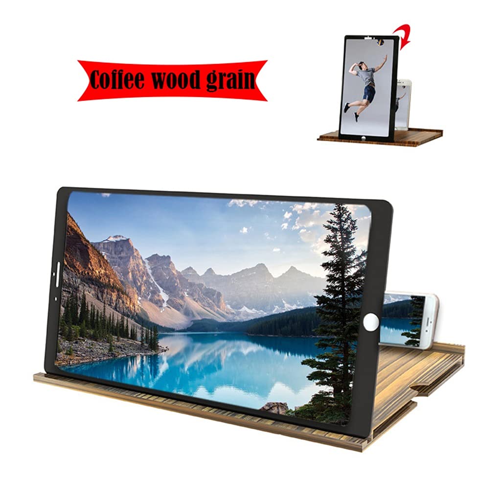3X 4X 12-Zoll-Holzmaserung Horizontaler und vertikaler Bildschirm Zweizweck-Bildschirmlupe für Mobiltelefone HD 3D-Videolupe (Color : Coffee Wood Grain)