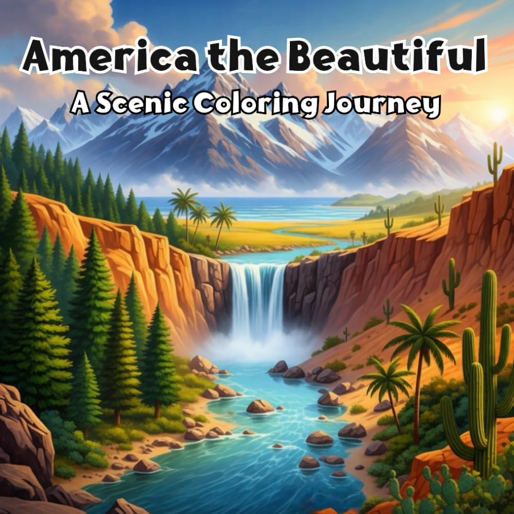America the Beautiful A Scenic Coloring Journey: Relaxing Nature Landscapes for Adult Coloring and Creative Stress Relief